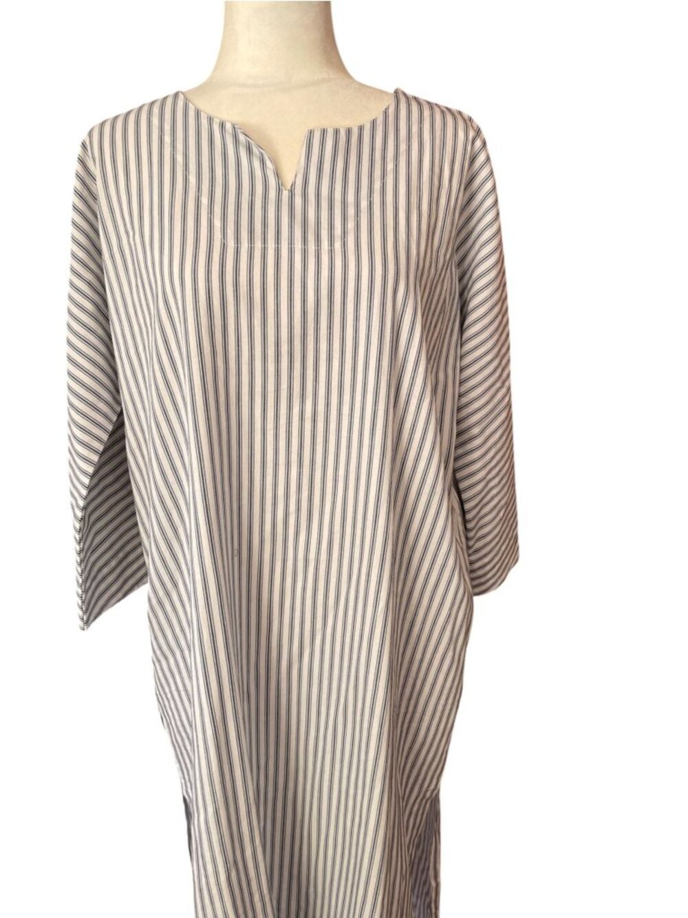 PETITE PLUME french ticking stripe cotton caftan SZ S Luxury Sleepwear - Picture 2 of 12
